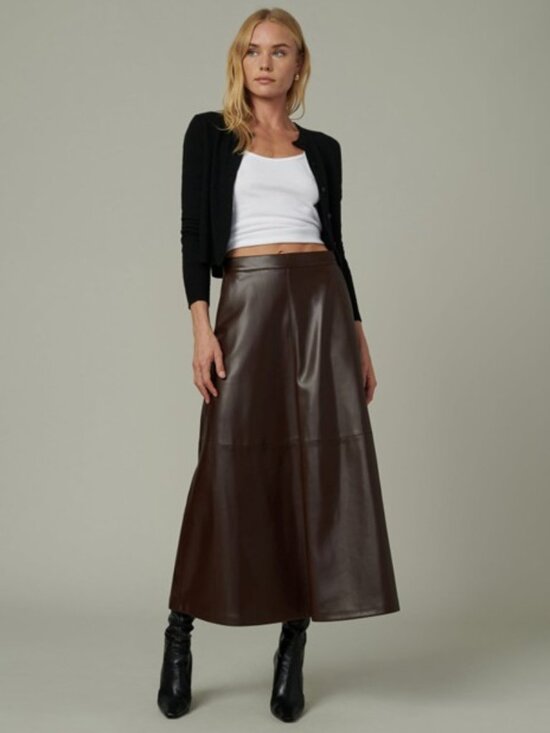 Joe's Jeans Dresses & Skirts - Joe's Jeans x Dani Michelle The Tavi Vegan Leather Midi Skirt - Coffee Bean - 4